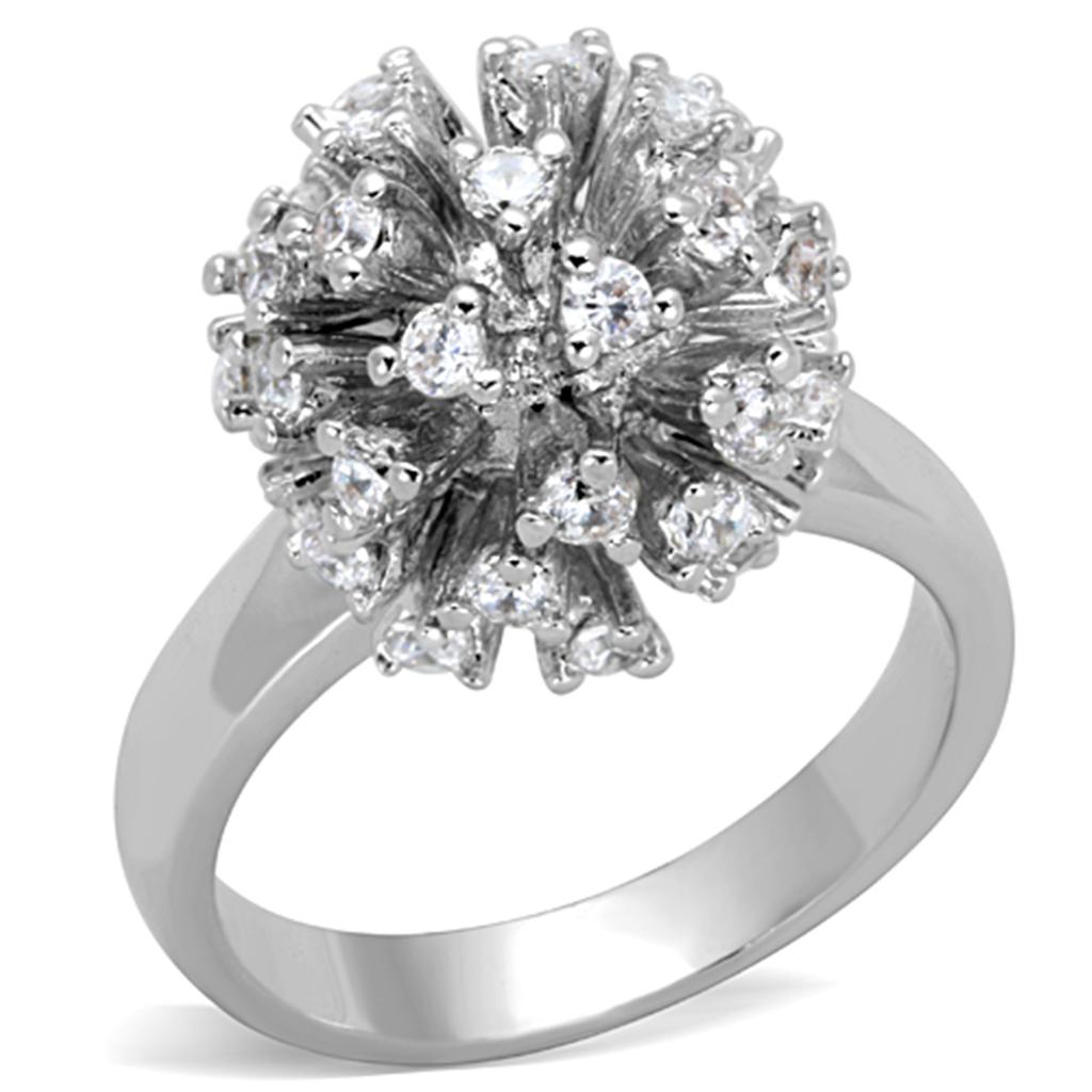 Rhodium Brass Ring with AAA Grade CZ  in Clear