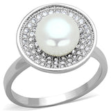 Rhodium Brass Ring with Synthetic Pearl in White