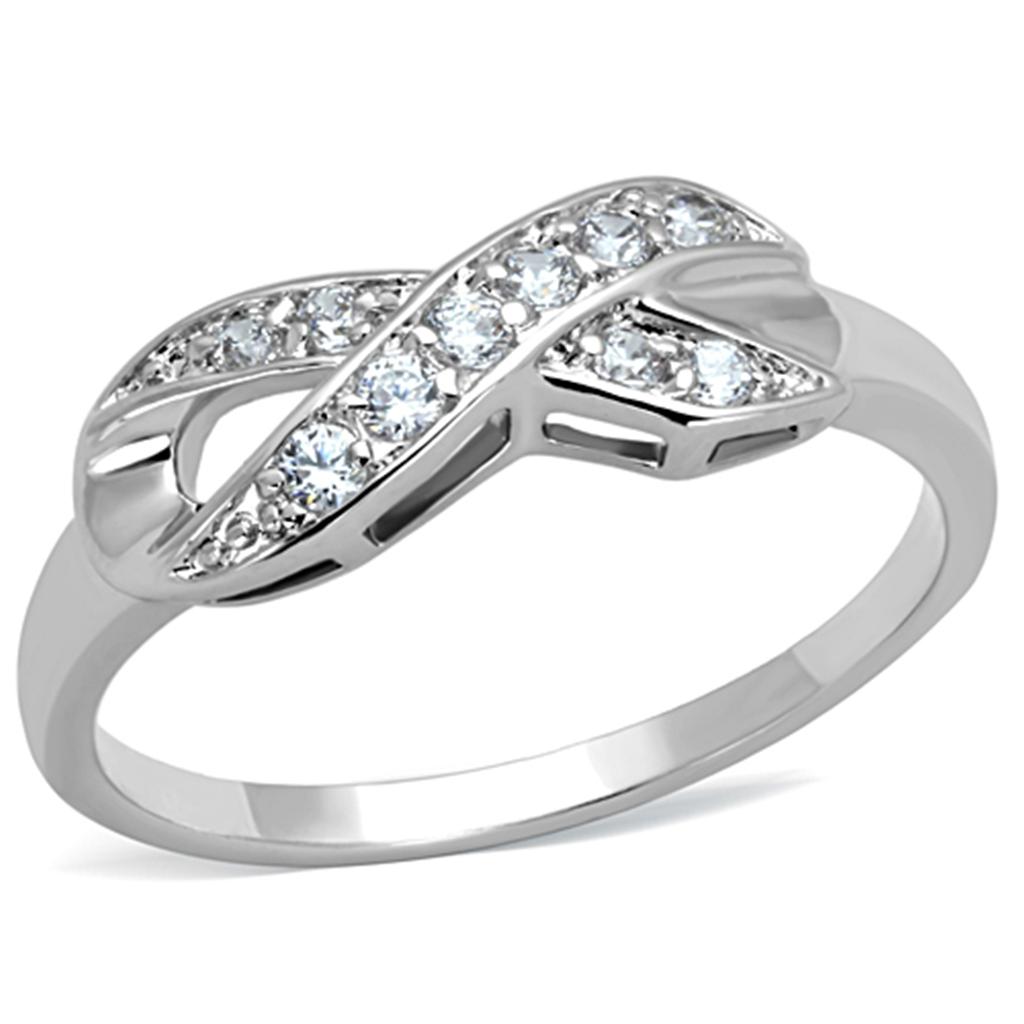 Rhodium Brass Ring with AAA Grade CZ  in Clear