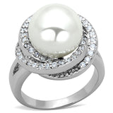 Rhodium Brass Ring with Synthetic Pearl in White
