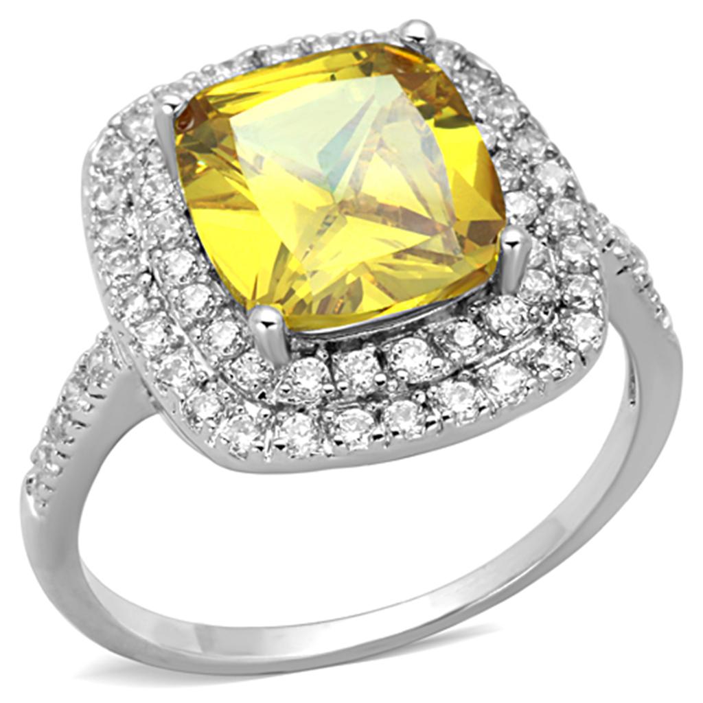 Rhodium Brass Ring with AAA Grade CZ  in Topaz
