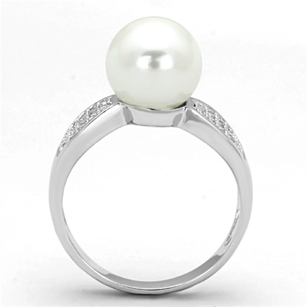 Rhodium Brass Ring with Synthetic Pearl in White