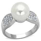 Rhodium Brass Ring with Synthetic Pearl in White