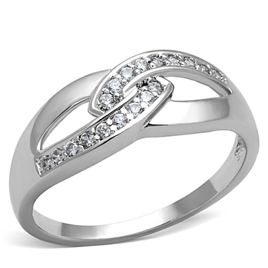 Rhodium Brass Ring with AAA Grade CZ  in Clear