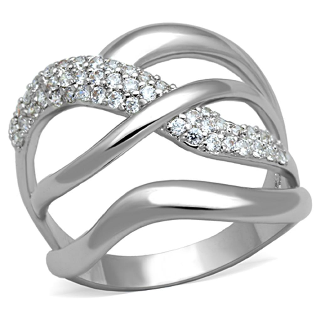 Rhodium Brass Ring with AAA Grade CZ  in Clear
