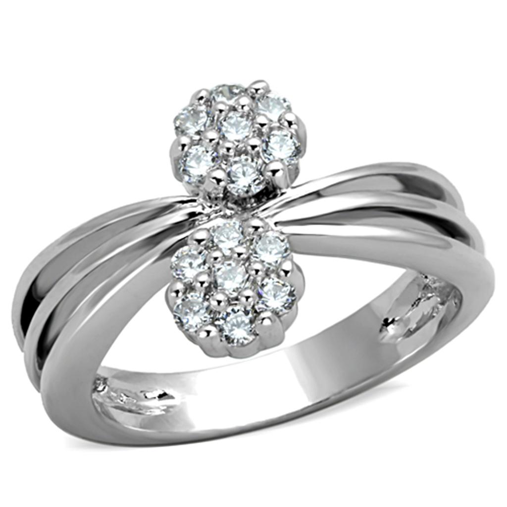 Rhodium Brass Ring with AAA Grade CZ  in Clear