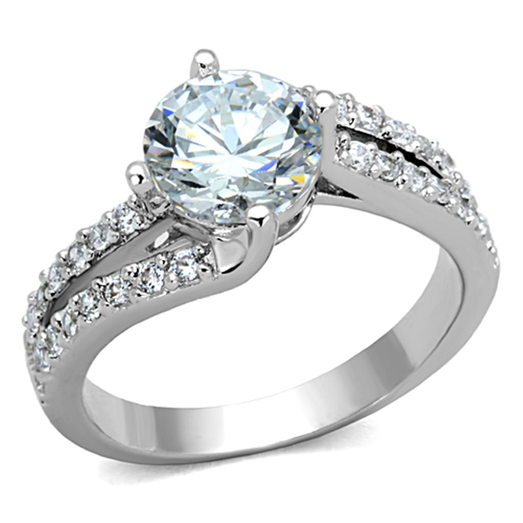 Rhodium Brass Ring with AAA Grade CZ  in Clear