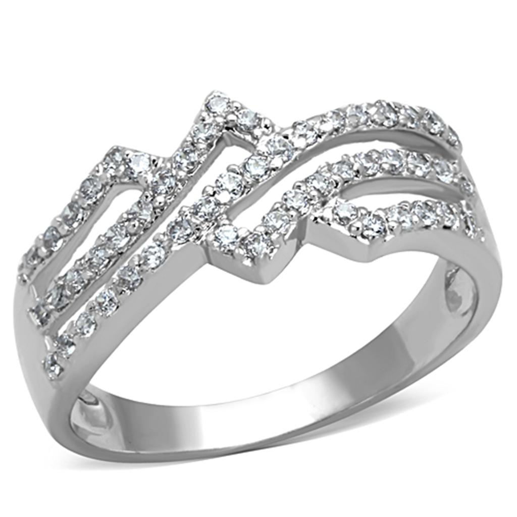 Rhodium Brass Ring with AAA Grade CZ  in Clear