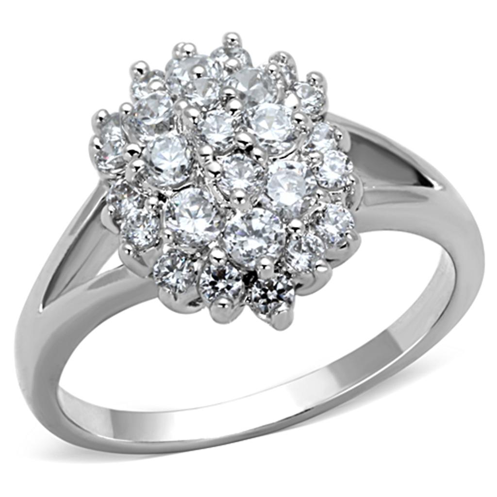 Rhodium Brass Ring with AAA Grade CZ  in Clear