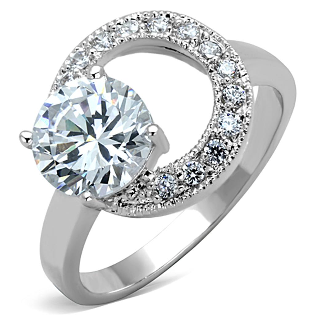 Rhodium Brass Ring with AAA Grade CZ  in Clear
