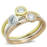 Rhodium + Gold + Rose Gold Brass Ring with AAA Grade CZ  in Clear