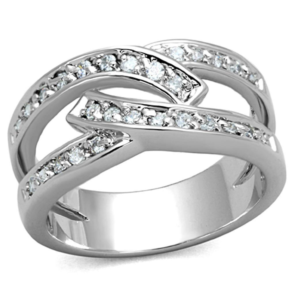 Rhodium Brass Ring with AAA Grade CZ  in Clear