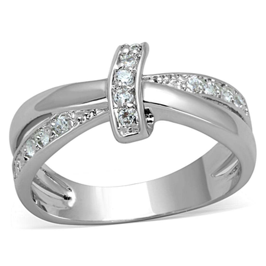 Rhodium Brass Ring with AAA Grade CZ  in Clear