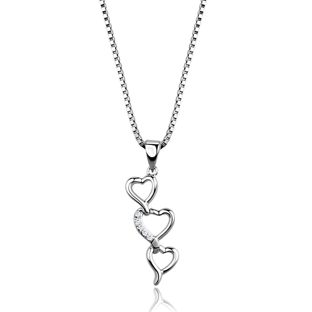 Rhodium Brass Chain Pendant with AAA Grade CZ  in Clear