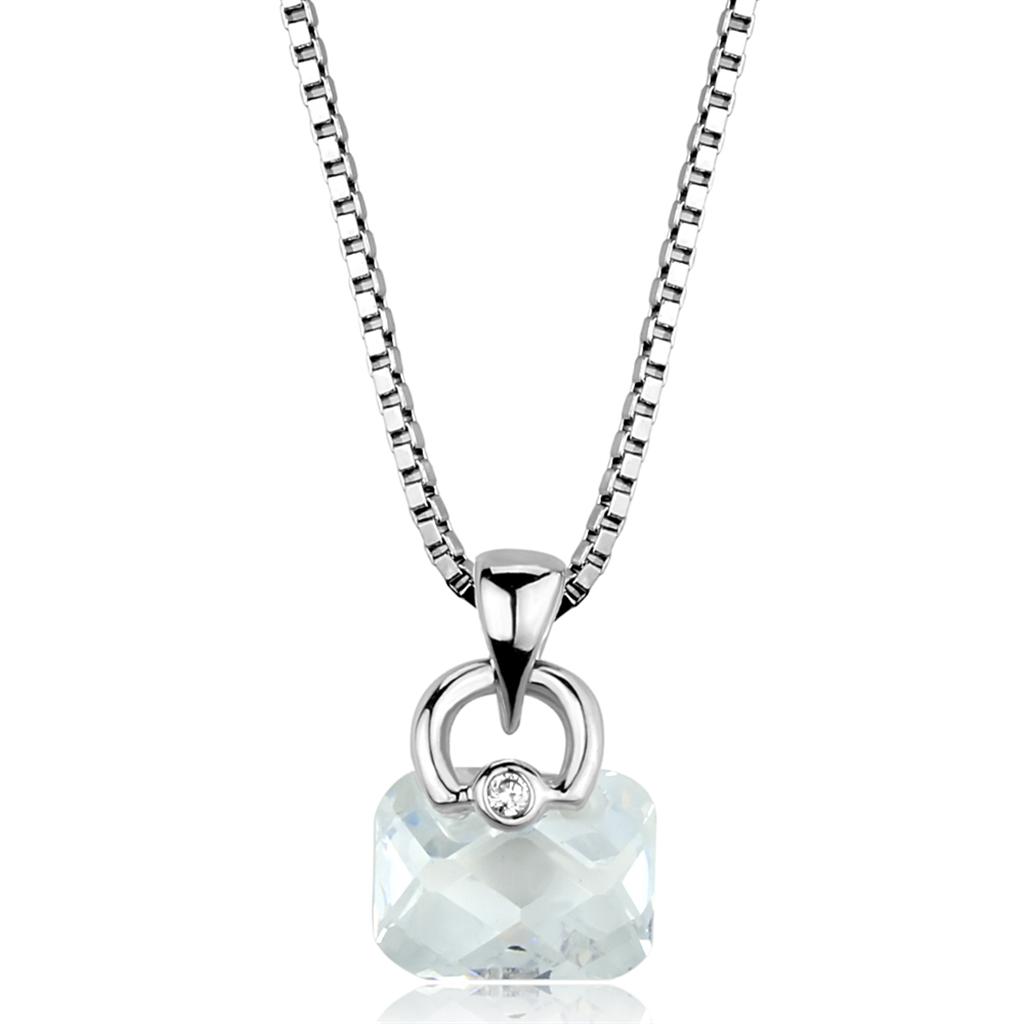 Rhodium Brass Chain Pendant with AAA Grade CZ  in Clear