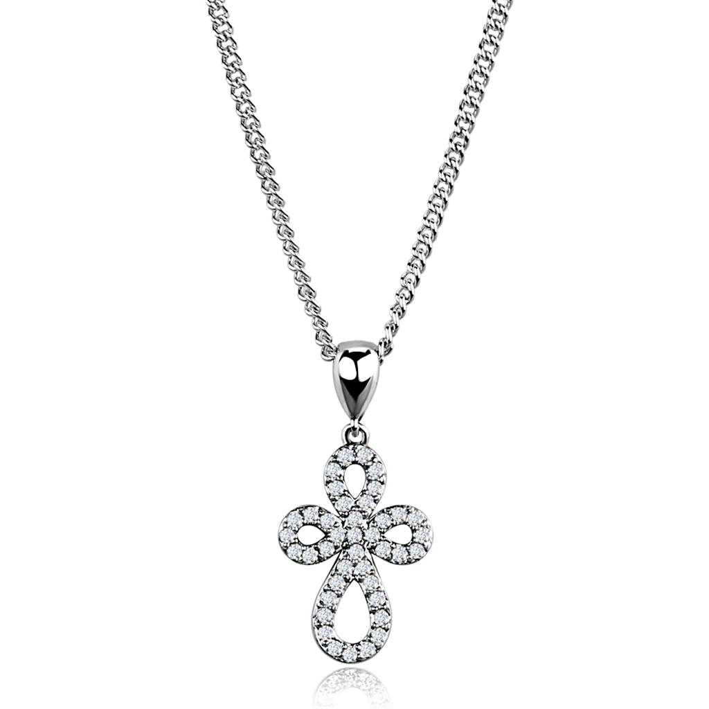 Rhodium Brass Chain Pendant with AAA Grade CZ  in Clear