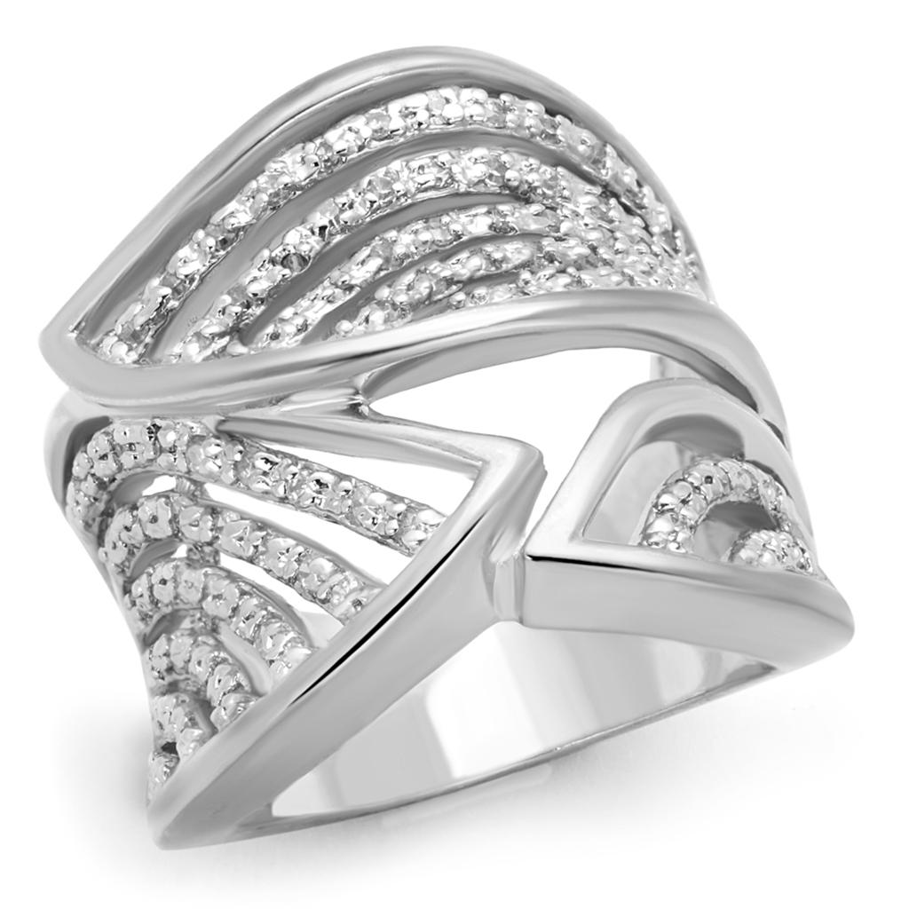 Rhodium Brass Ring with AAA Grade CZ  in Clear