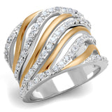 Rose Gold + Rhodium Brass Ring with AAA Grade CZ  in Clear