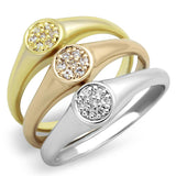 Rhodium + Gold + Rose Gold Brass Ring with AAA Grade CZ  in Clear