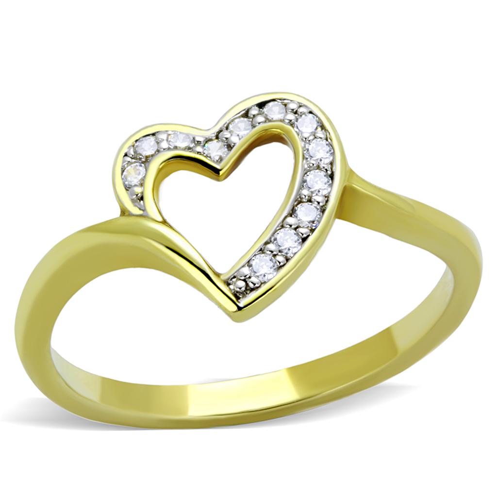 Gold+Rhodium Brass Ring with AAA Grade CZ  in Clear