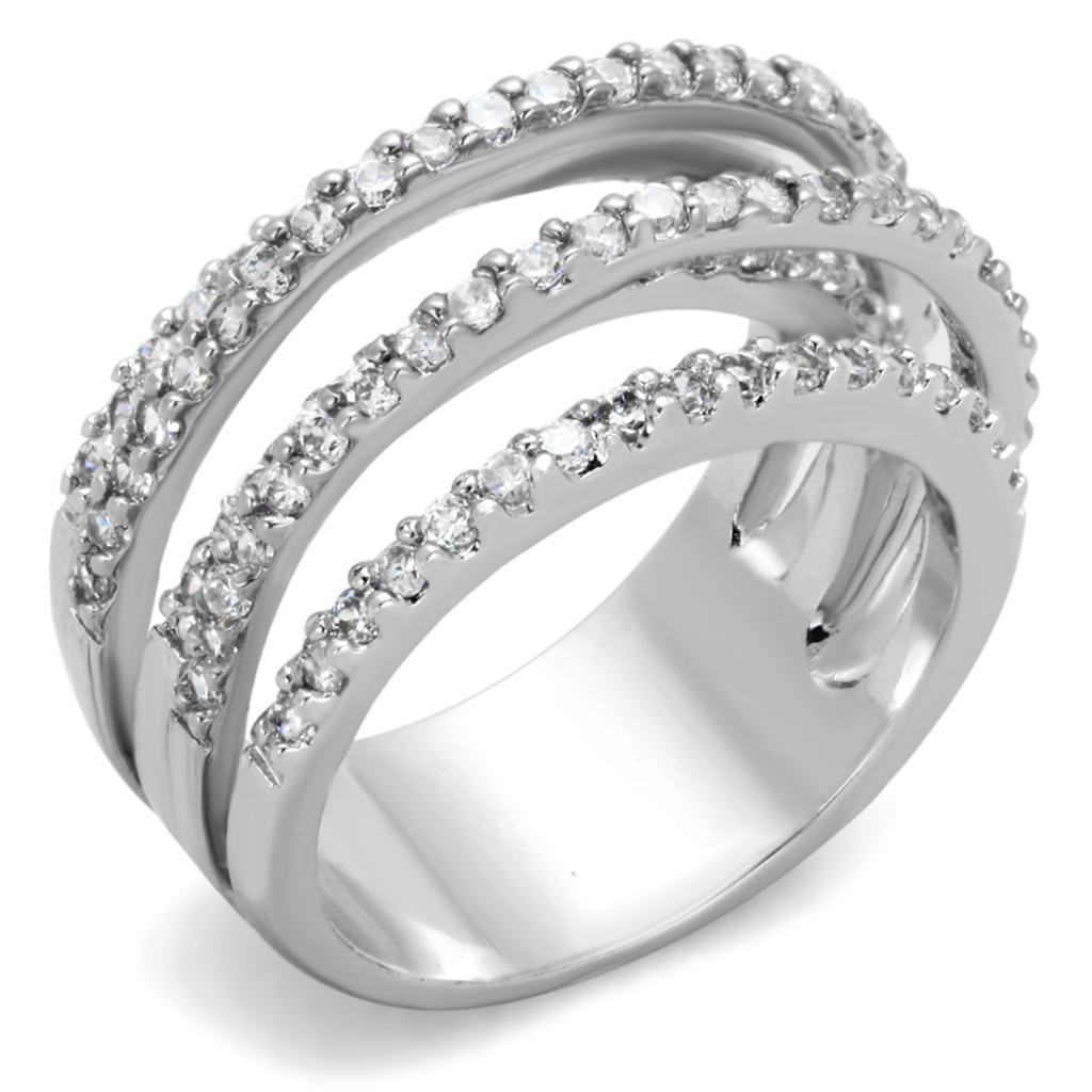Rhodium Brass Ring with AAA Grade CZ  in Clear