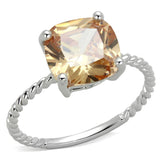 Rhodium Brass Ring with AAA Grade CZ  in Champagne