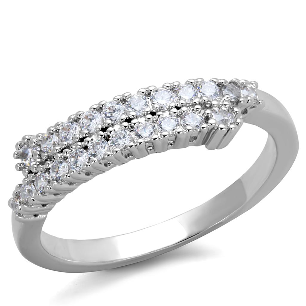 Rhodium Brass Ring with AAA Grade CZ  in Clear