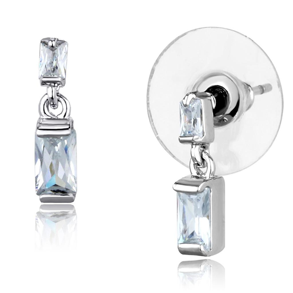 Rhodium Brass Earrings with AAA Grade CZ  in Clear