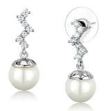 Rhodium Brass Earrings with Synthetic Pearl in White