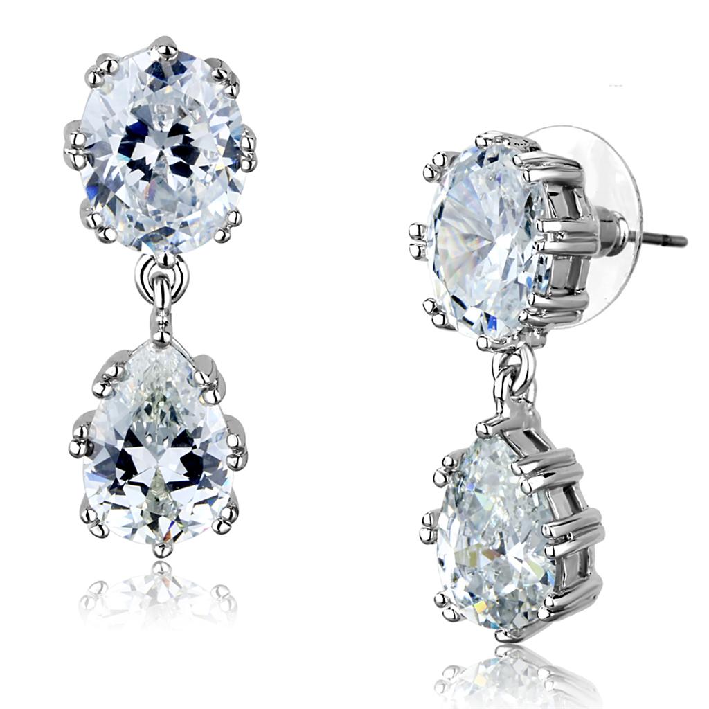 Rhodium Brass Earrings with AAA Grade CZ  in Clear