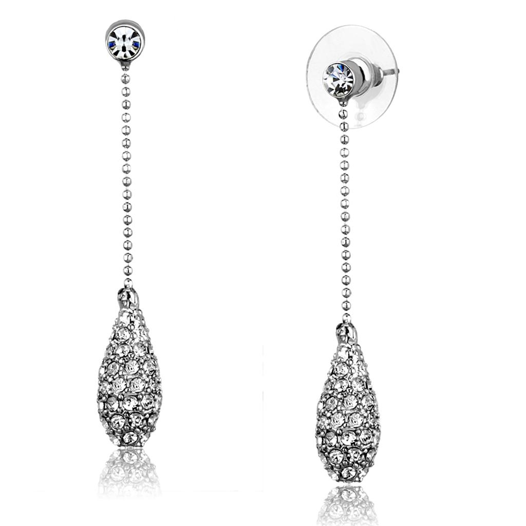 Rhodium Brass Earrings with Top Grade Crystal  in Clear