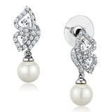Rhodium Brass Earrings with Synthetic Pearl in White