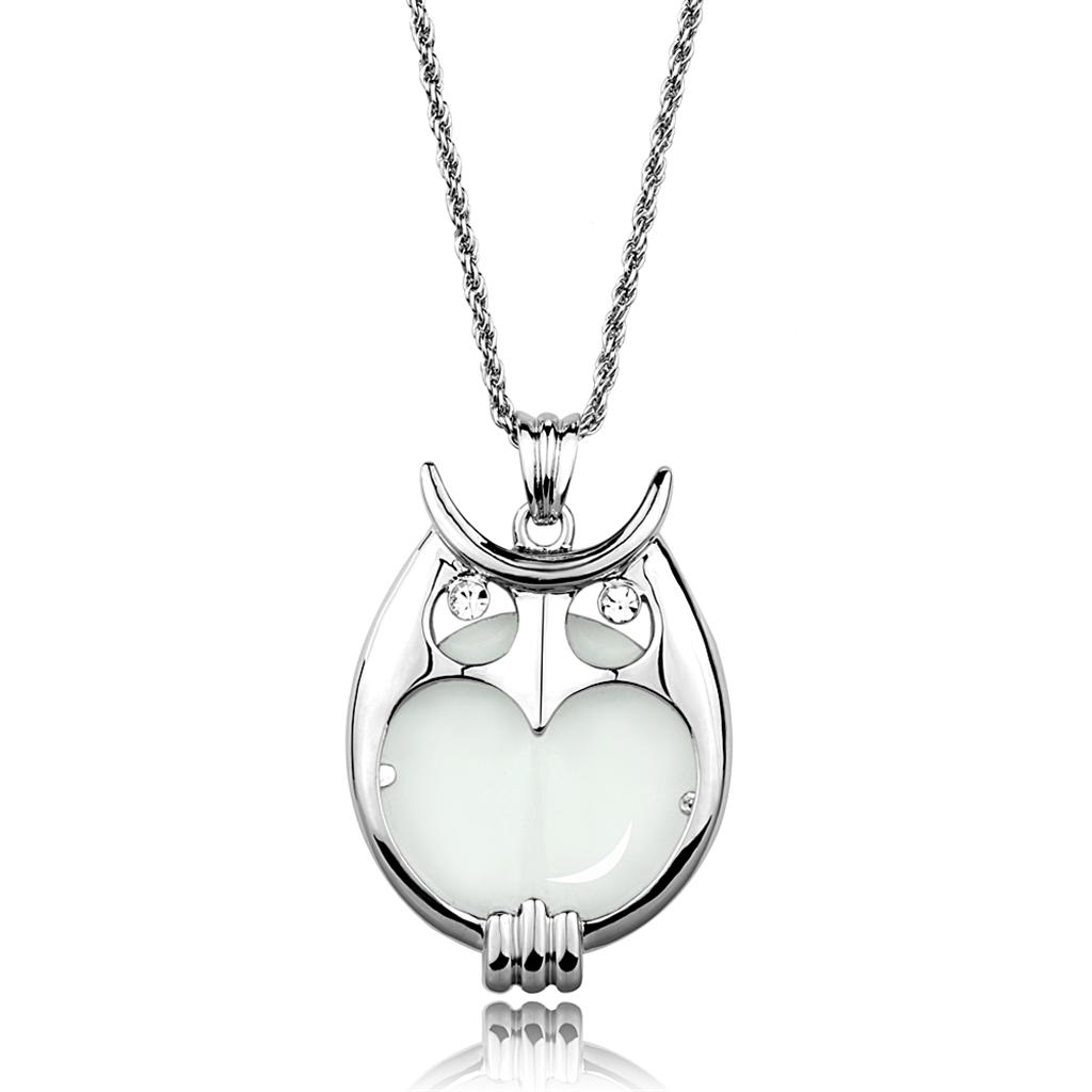 Rhodium Brass Magnifier pendant with Top Grade Crystal  in Clear