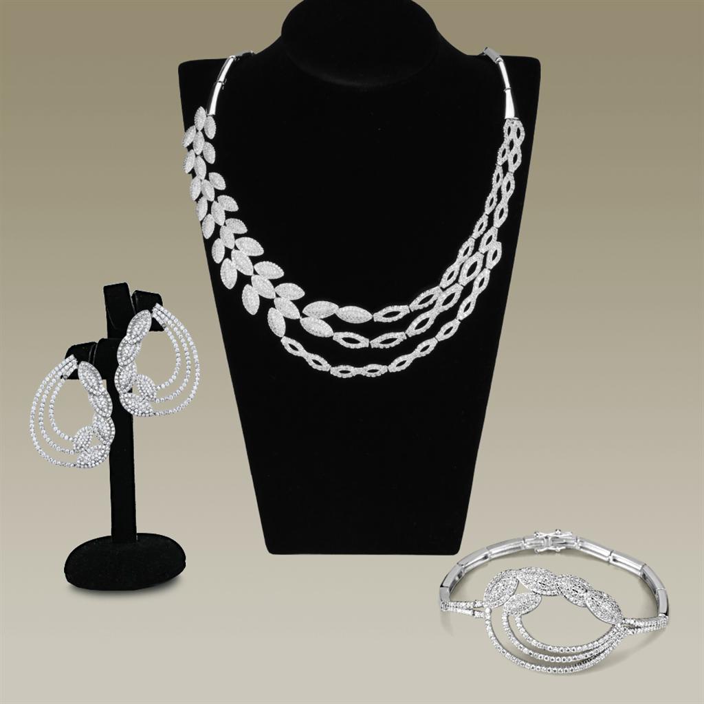 Rhodium Brass Jewelry Sets with AAA Grade CZ  in Clear