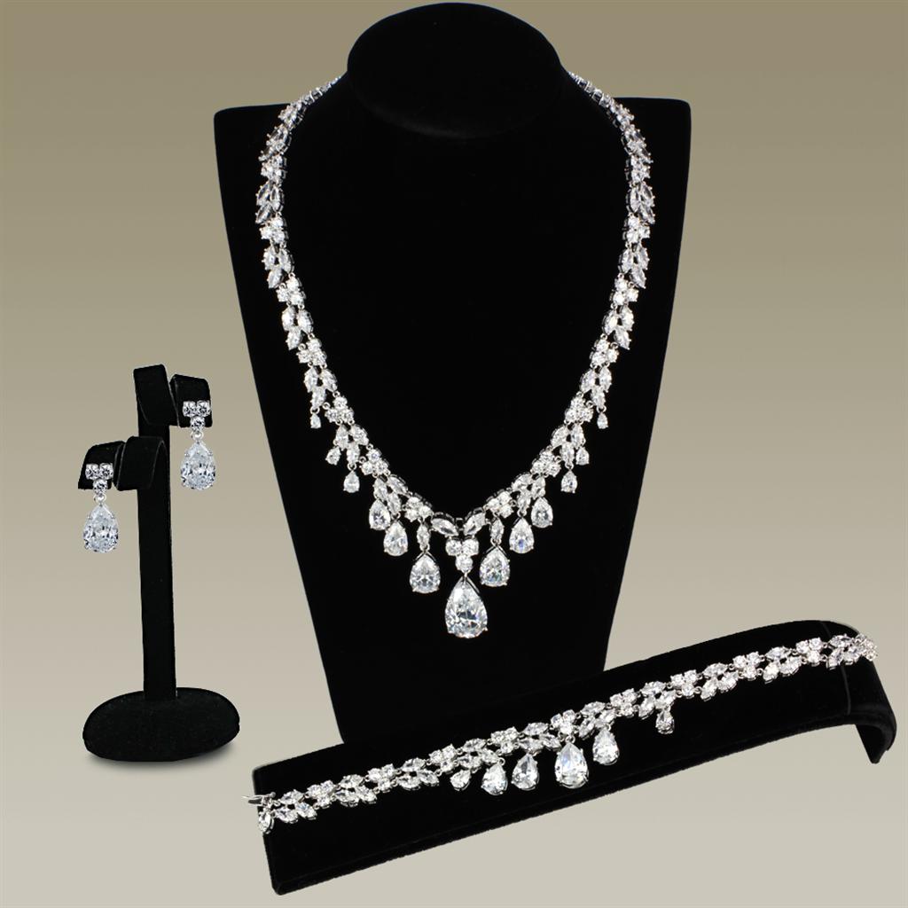 Rhodium Brass Jewelry Sets with AAA Grade CZ  in Clear
