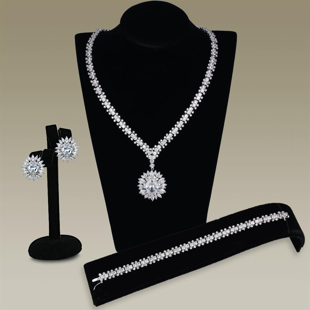 Rhodium Brass Jewelry Sets with AAA Grade CZ  in Clear