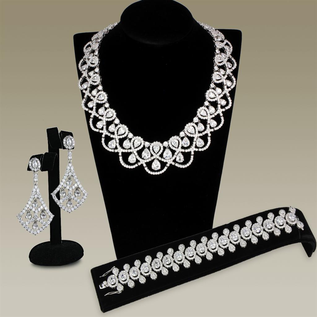 Rhodium Brass Jewelry Sets with AAA Grade CZ  in Clear
