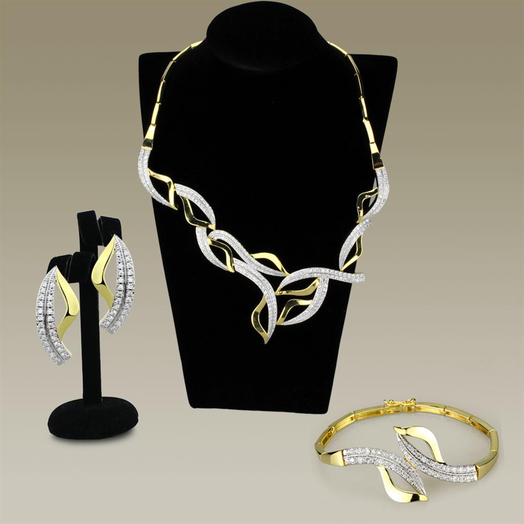 Gold+Rhodium Brass Jewelry Sets with AAA Grade CZ  in Clear