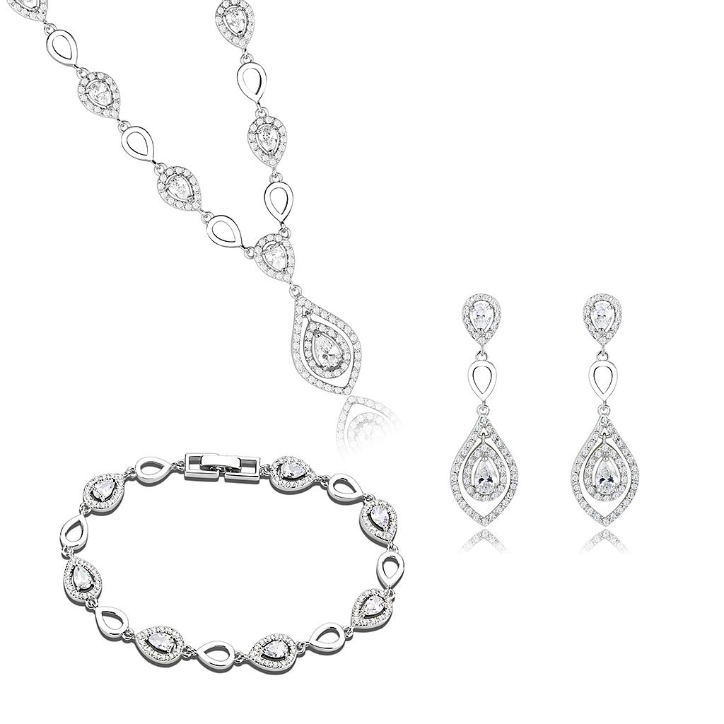 Rhodium Brass Jewelry Sets with AAA Grade CZ  in Clear