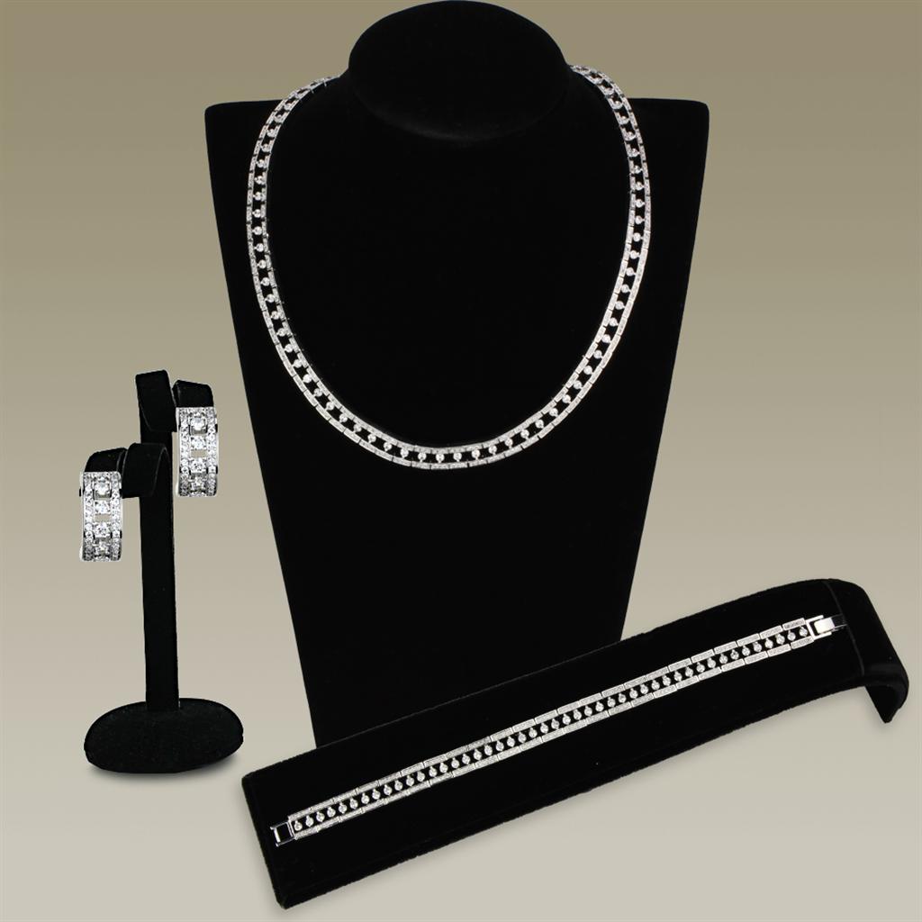Rhodium Brass Jewelry Sets with AAA Grade CZ  in Clear