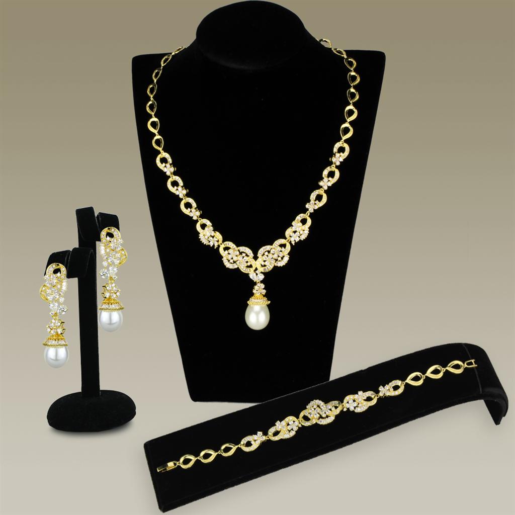 Gold Brass Jewelry Sets with AAA Grade CZ  in Clear