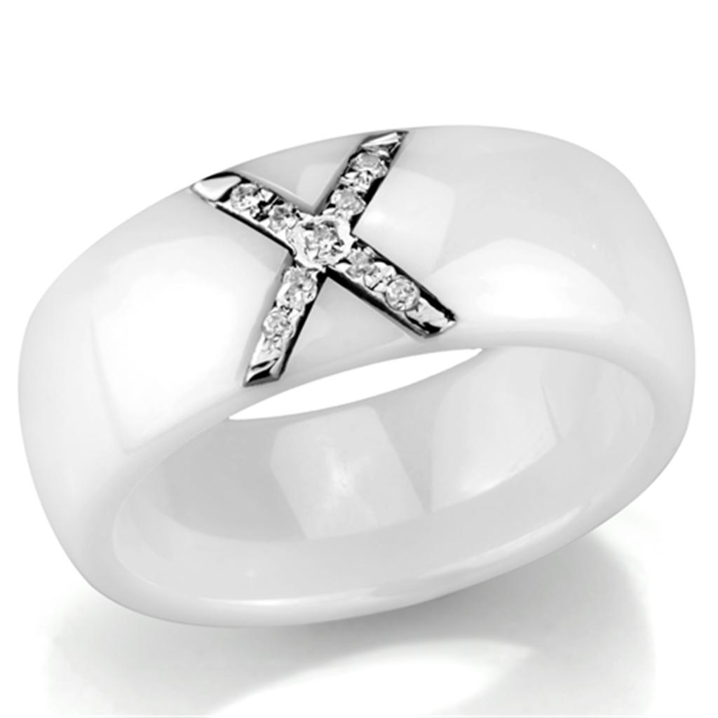High polished (no plating) Stainless Steel Ring with Ceramic  in White