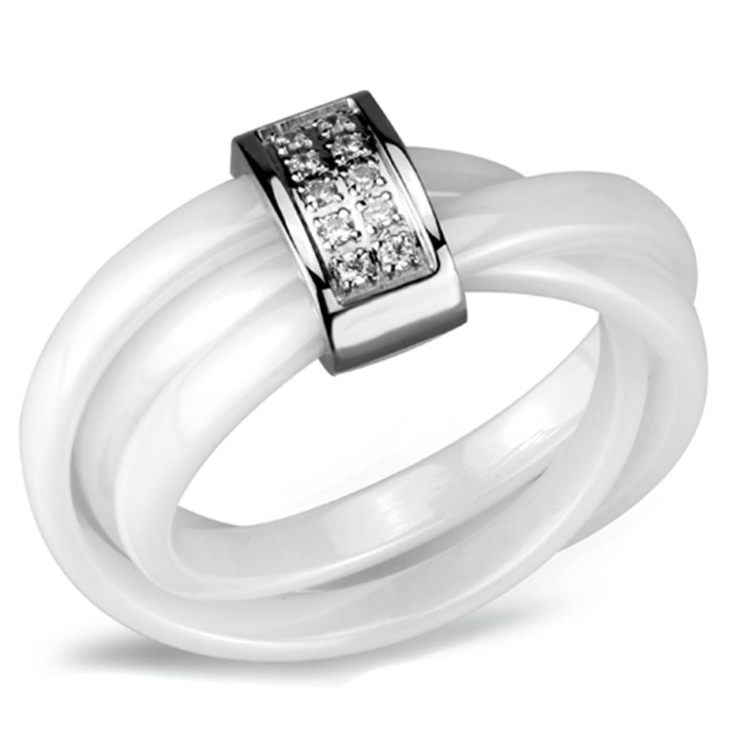 High polished (no plating) Stainless Steel Ring with Ceramic  in White