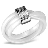 High polished (no plating) Stainless Steel Ring with Ceramic  in White
