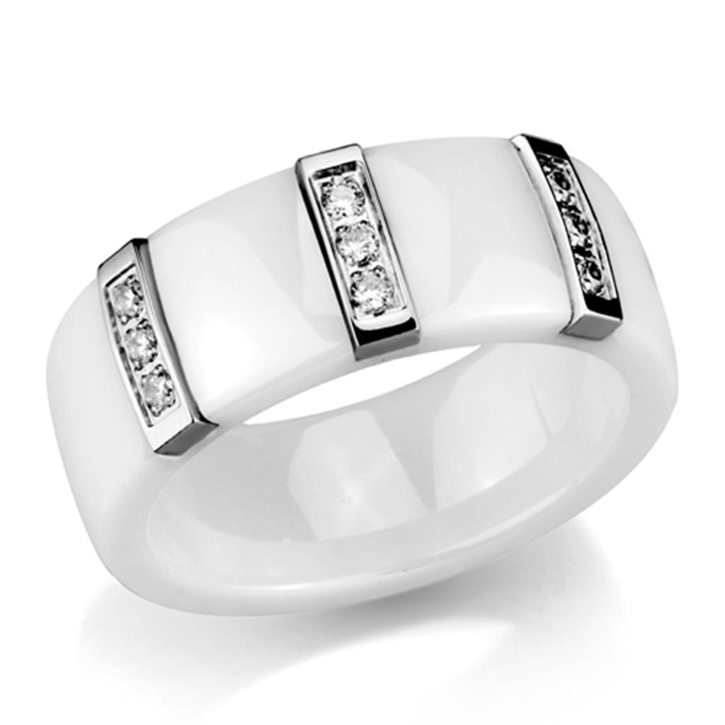 High polished (no plating) Stainless Steel Ring with Ceramic  in White