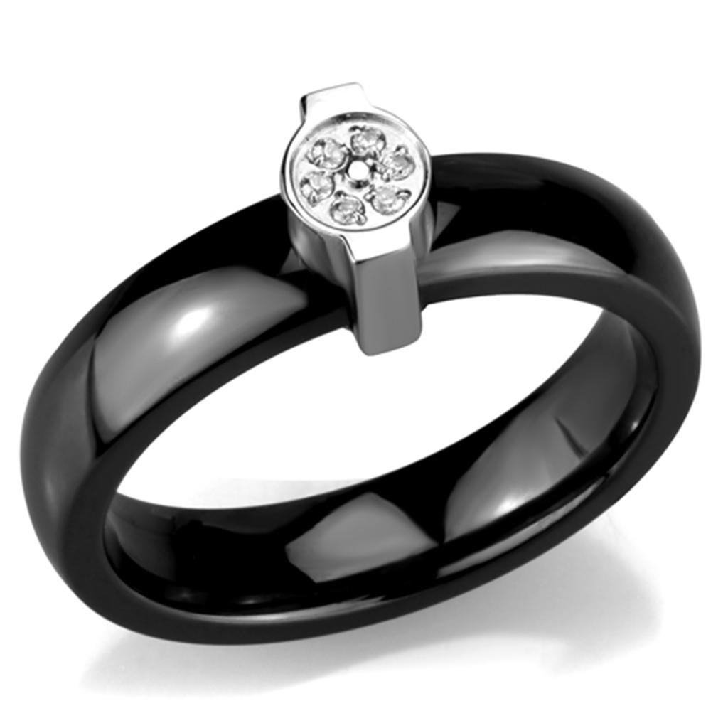 High polished (no plating) Stainless Steel Ring with Ceramic  in Jet