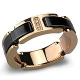 IP Rose Gold(Ion Plating) Stainless Steel Ring with Ceramic  in Jet