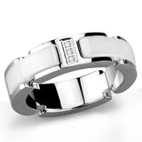 High polished (no plating) Stainless Steel Ring with Ceramic  in White