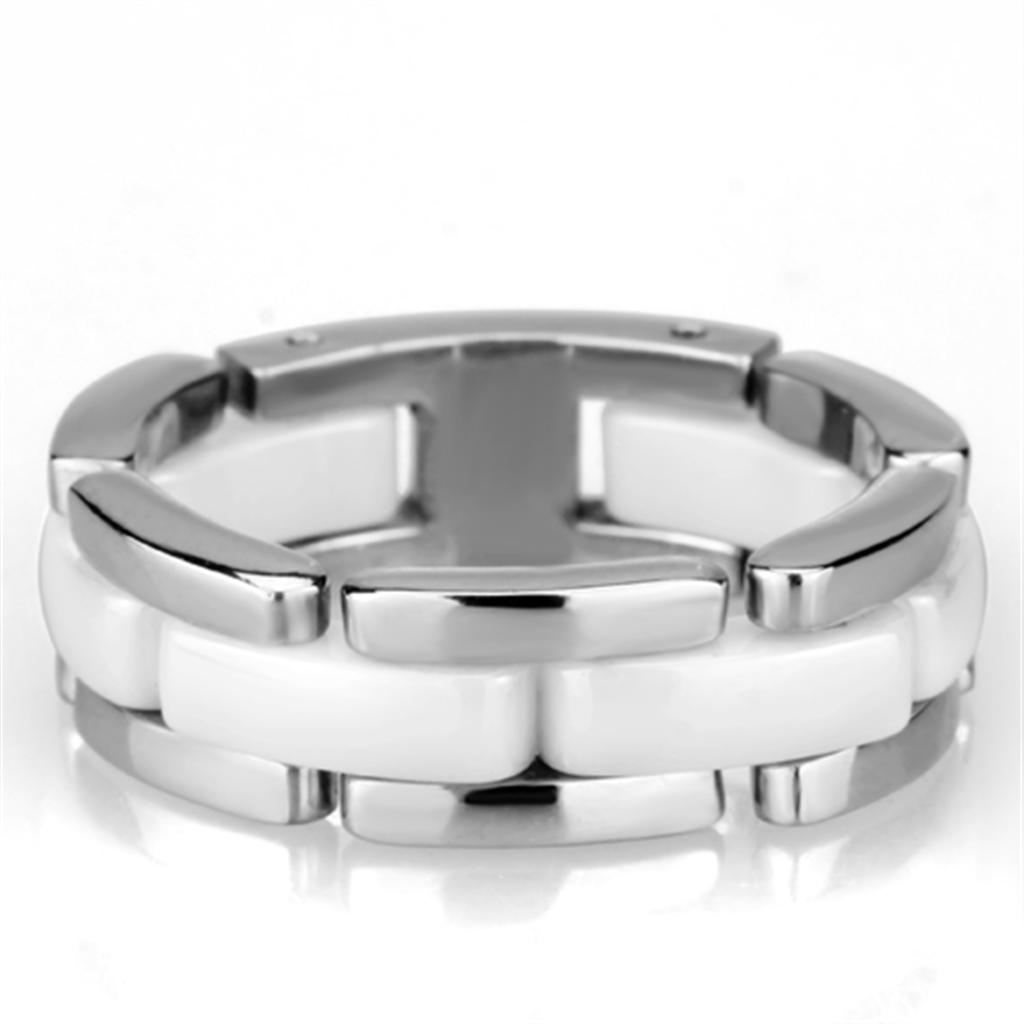 High polished (no plating) Stainless Steel Ring with Ceramic  in White