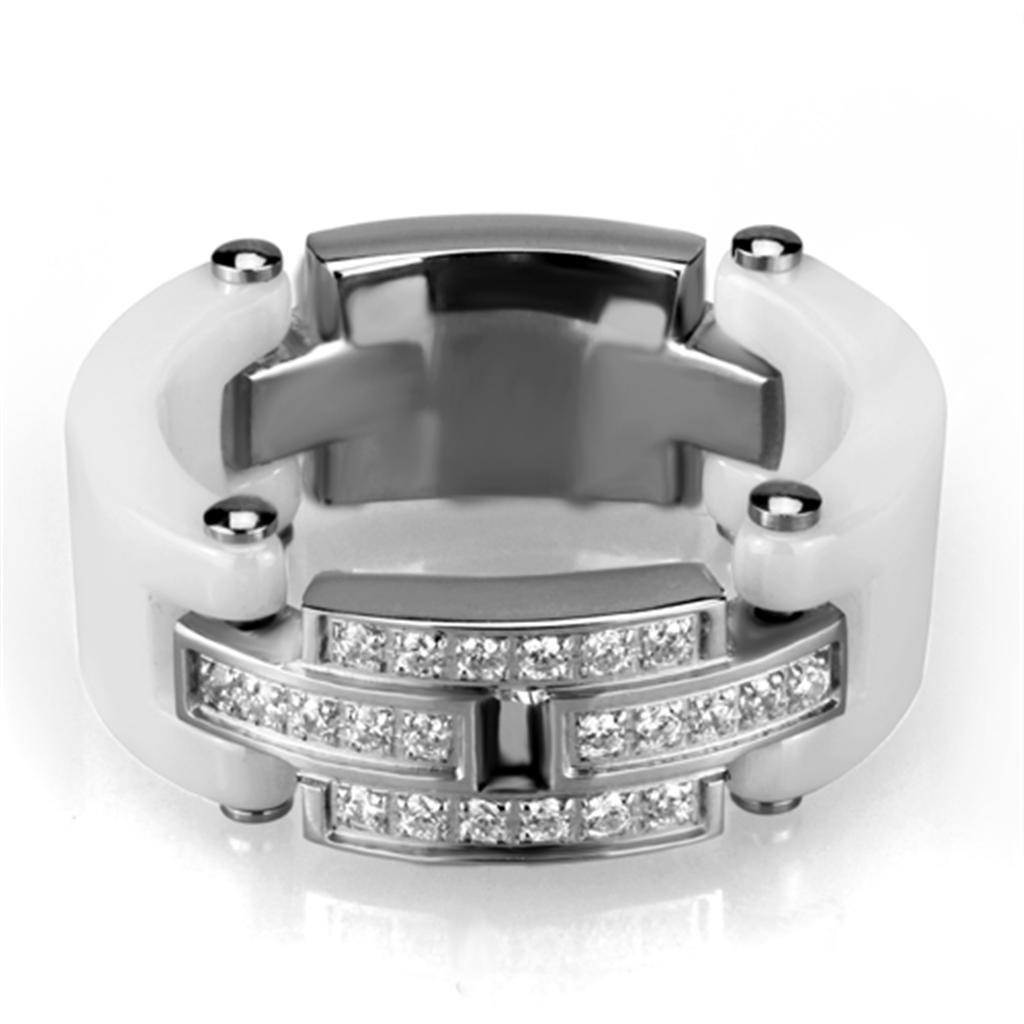 High polished (no plating) Stainless Steel Ring with Ceramic  in White